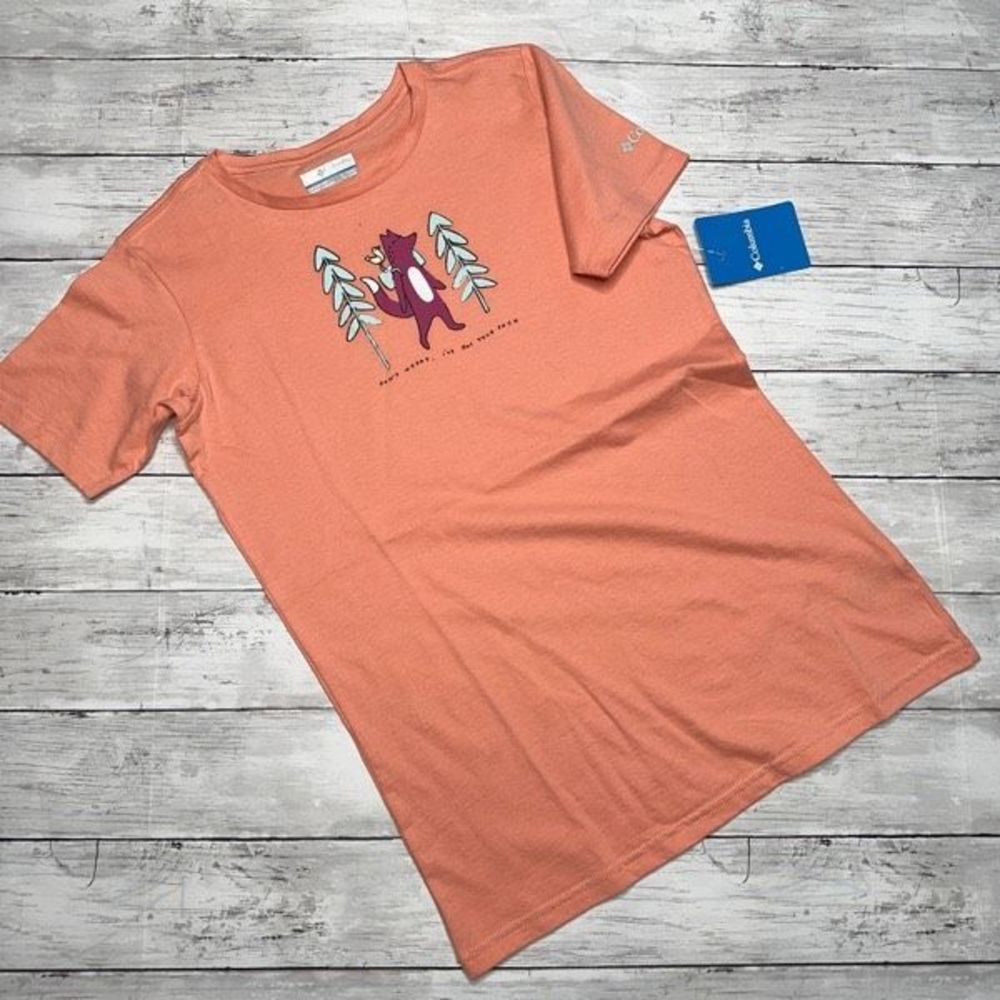 Columbia Orange/pink Short Sleeve Tee with Graphic Design